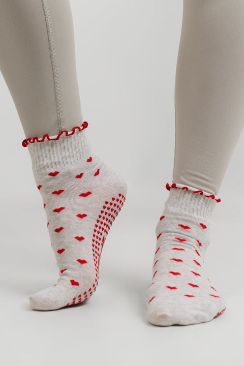 Pilates Grip Socks | Grey with Red Heart