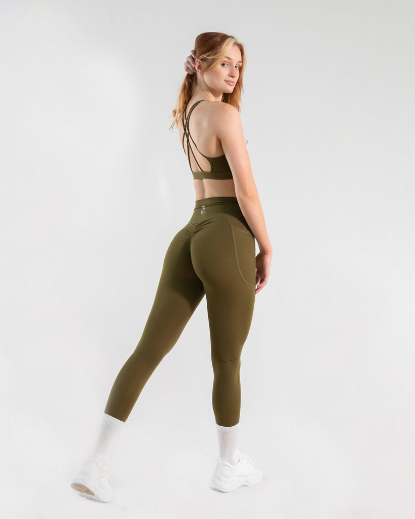 Scrunch Bum Full Length Pocket Tights Khaki – Fitness Cartel Apparel