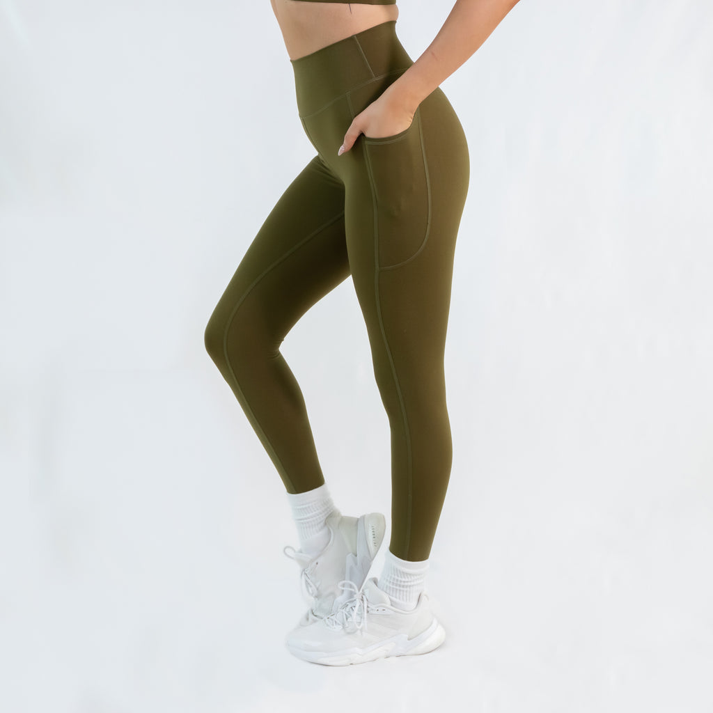 Scrunch Bum Full Length Pocket Tights Khaki – Fitness Cartel Apparel