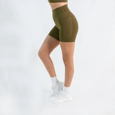 Scrunch Bum Pocket Bike Shorts Khaki