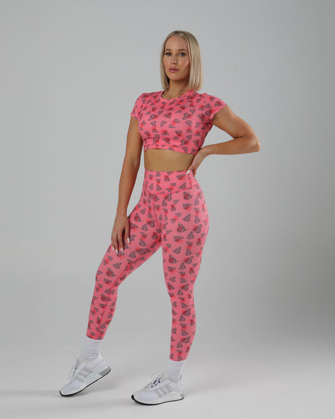 Full Length Scrunch Tights Pink Butterfly