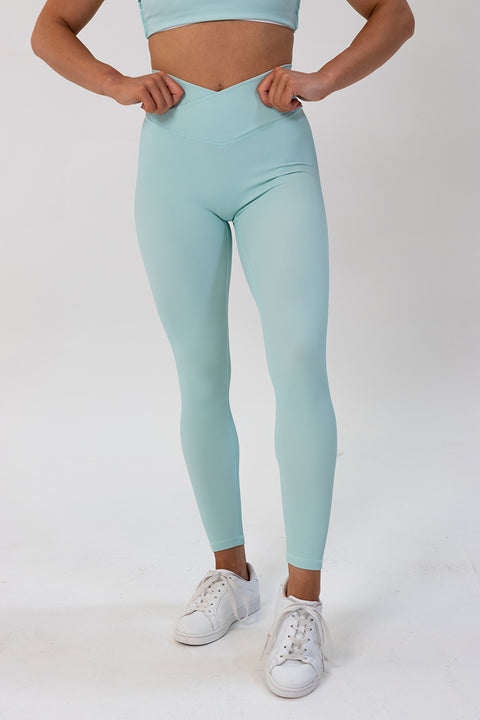 Ribbed Full Length Tights Aqua