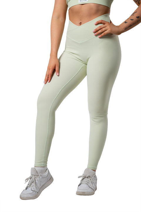 Ribbed Full Length Tights Green